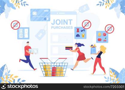 Joint Online Safety Purchase during Quarantine. Self-Isolation and Shopping via Internet during Covid19 Coronavirus Pandemic. Combined Goods, Clothes, Food, Electronic for Cheaper Deal with Discount. Joint Online Safety Purchase during Quarantine