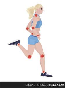Joint pain from infected or injury female body. A girl running vector illustration