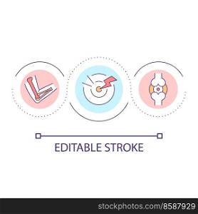 Joint pain loop concept icon. Chronic ache treatment. Arthritis symptoms appearance abstract idea thin line illustration. Isolated outline drawing. Editable stroke. Arial font used. Joint pain loop concept icon