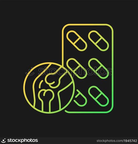 Joint support gradient vector icon for dark theme. Medication for joint mobility. Healthy cartilage structure. Thin line color symbol. Modern style pictogram. Vector isolated outline drawing. Joint support gradient vector icon for dark theme