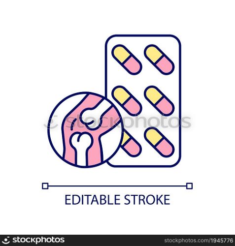 Joint support RGB color icon. Medication for better joint mobility and flexibility. Healthy cartilage structure and healthy tissue. Isolated vector illustration. Simple filled line drawing. Joint support RGB color icon