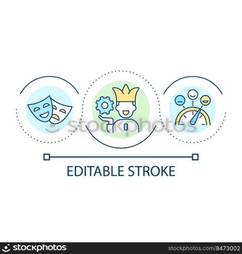 Joking loop concept icon. Emotional regulation. Avoiding negative feelings. Defense reaction abstract idea thin line illustration. Isolated outline drawing. Editable stroke. Arial font used. Joking loop concept icon