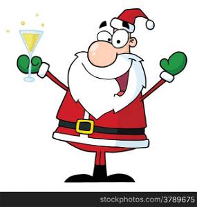 Jolly Christmas Santa Drinking Champagne