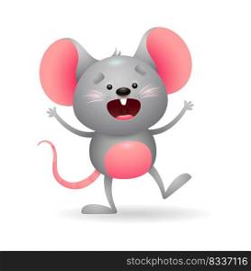 Jolly gray mouse in excitement. Cute character screaming and waving. Can be used for topics like animal, rodent, cartoon