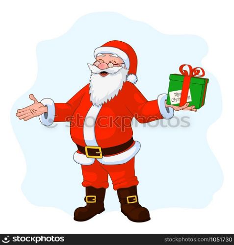 Jolly plump Santa Claus with divorced hands and gift box. Vector Illustration. Vector Illustration of jolly plump Santa Claus with divorced hands and gift box
