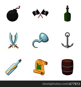 Jolly roger icons set. Cartoon set of 9 jolly roger vector icons for web isolated on white background. Jolly roger icons set, cartoon style
