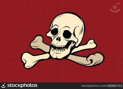 Jolly Roger. The skull and crossbones. The skeleton is the symbol of pirates and Halloween, pop art retro vector illustration