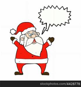 jolly santa cartoon with speech bubble