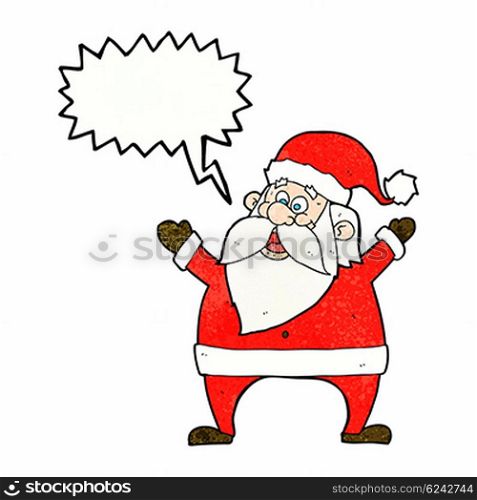jolly santa cartoon with speech bubble