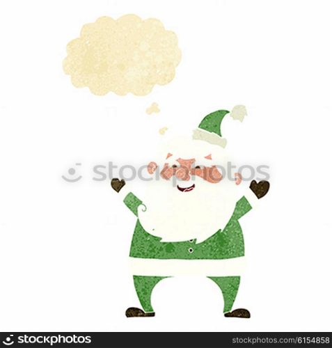 jolly santa cartoon with thought bubble