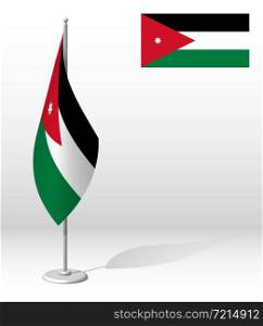 JORDAN flag on flagpole for registration of solemn event, meeting foreign guests. National independence day of JORDAN. Realistic 3D vector on white