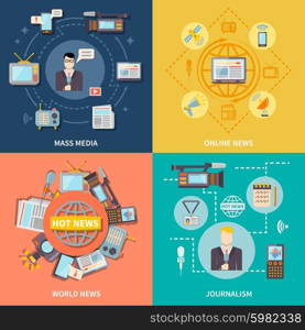 Journalism Icons Set. Journalism icons set with online and world news symbols flat isolated vector illustration