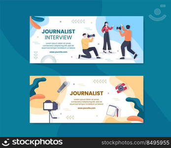 Journalism or Social Broadcasting Horizontal Banner Template Flat Cartoon Background Vector Illustration