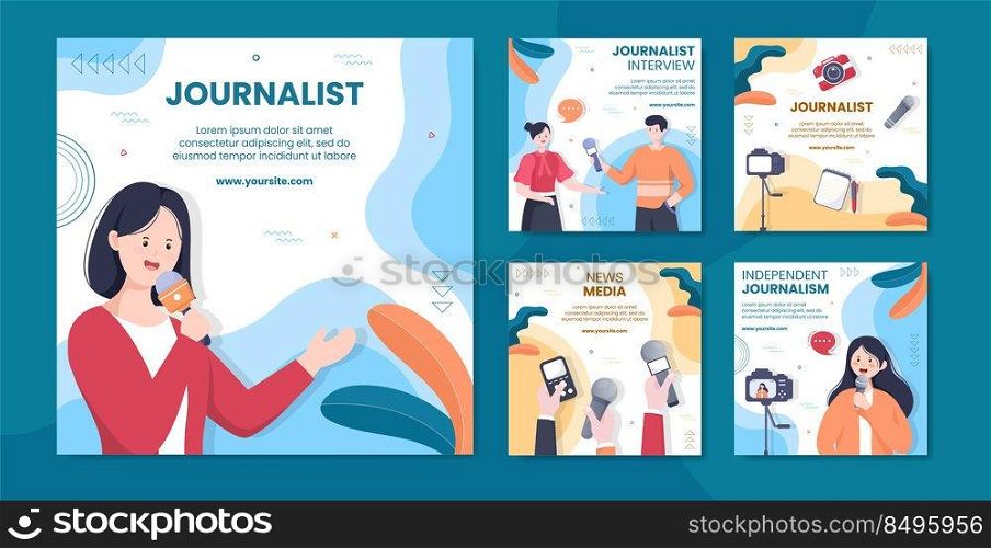 Journalism or Social Broadcasting Social Media Post Template Flat Cartoon Background Vector Illustration