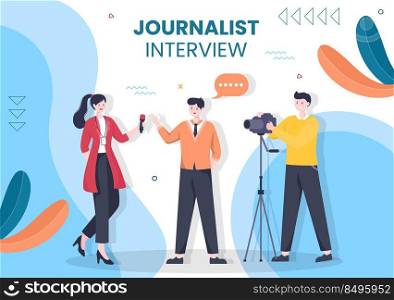 Journalism or Social Broadcasting Social Media Template Flat Cartoon Background Vector Illustration