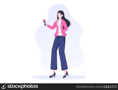 Journalism or Social Broadcasting with Equipment, News, Microphones, Reporter and Interview Speech Media Event in Flat Style Cartoon Illustration