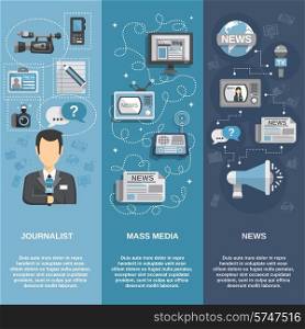 Journalist flat banner set vertical with mass media and news elements isolated vector illustration