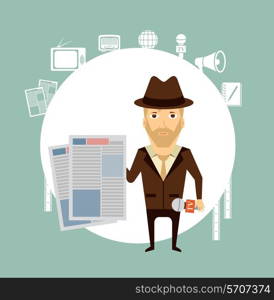 journalist holding a newspaper illustration. Flat modern style vector design