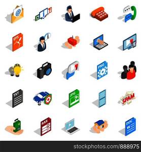 Journalist icons set. Isometric set of 25 journalist vector icons for web isolated on white background. Journalist icons set, isometric style