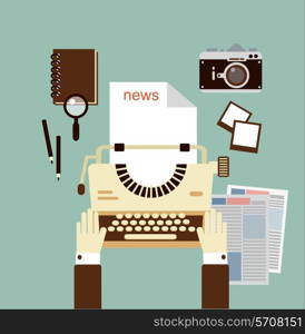 journalist publishes news on a typewriter illustration