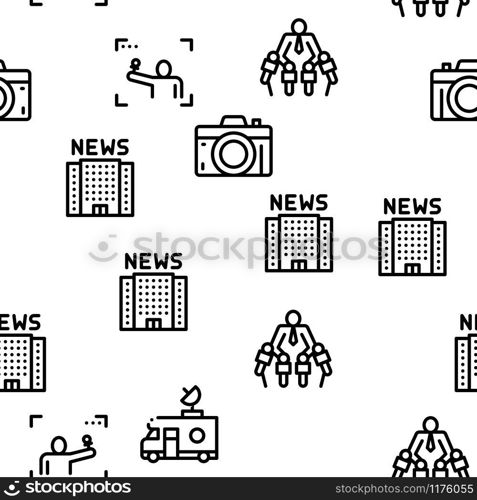 Journalist Reporter Seamless Pattern Vector Thin Line. Illustrations. Journalist Reporter Seamless Pattern Vector