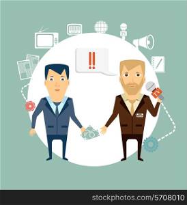 journalist takes a bribe llustration. Flat modern style vector design