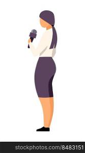 Journalist with microphone semi flat color vector character. Standing figure. Full body person on white. Live broadcast simple cartoon style illustration for web graphic design and animation. Journalist with microphone semi flat color vector character