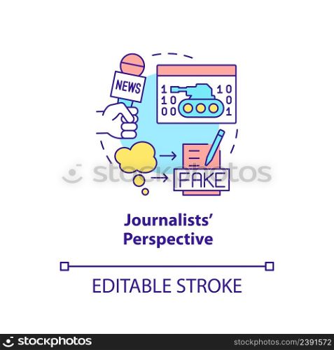Journalists perspective concept icon. Information war over Internet abstract idea thin line illustration. Isolated outline drawing. Editable stroke. Arial, Myriad Pro-Bold fonts used. Journalists perspective concept icon