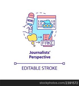 Journalists perspective concept icon. Information war over Internet abstract idea thin line illustration. Isolated outline drawing. Editable stroke. Arial, Myriad Pro-Bold fonts used. Journalists perspective concept icon