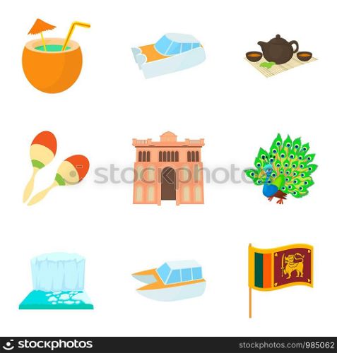 Journey attraction icons set. Cartoon set of 9 journey attraction vector icons for web isolated on white background. Journey attraction icons set, cartoon style