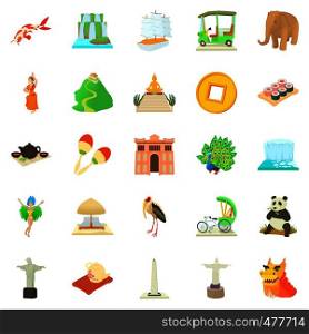 Journey icons set. Cartoon set of 25 journey vector icons for web isolated on white background. Journey icons set, cartoon style