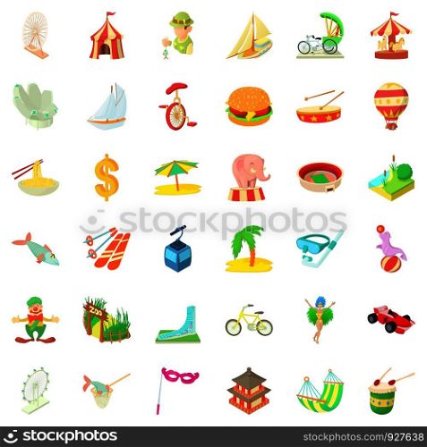 Journey icons set. Cartoon style of 36 journey vector icons for web isolated on white background. Journey icons set, cartoon style