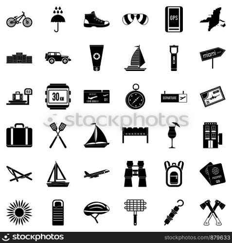 Journey icons set. Simple style of 36 journey vector icons for web isolated on white background. Journey icons set, simple style