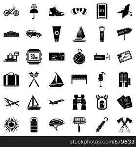 Journey icons set. Simple style of 36 journey vector icons for web isolated on white background. Journey icons set, simple style