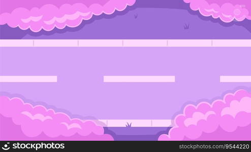 Journey road with sakura trees cute kawaii lo fi background. Japan spring blooming 2D vector cartoon streetscape illustration, lofi aesthetic wallpaper desktop. Japanese anime scenery, dreamy vibes. Journey road with sakura trees cute kawaii lo fi background