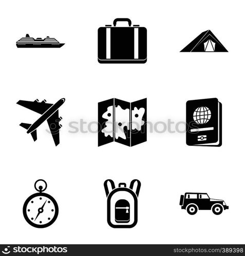 Journey to sea icons set. Simple illustration of 9 journey to sea vector icons for web. Journey to sea icons set, simple style