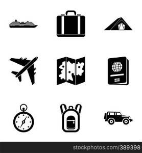 Journey to sea icons set. Simple illustration of 9 journey to sea vector icons for web. Journey to sea icons set, simple style