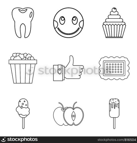 Joy of food icons set. Outline set of 9 joy of food vector icons for web isolated on white background. Joy of food icons set, outline style