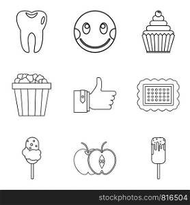 Joy of food icons set. Outline set of 9 joy of food vector icons for web isolated on white background. Joy of food icons set, outline style