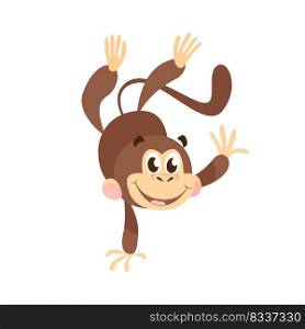 Joyful cartoon monkey doing handstand. Cute character, animal, fun. Can be used for topics like zoo, jungle, safari