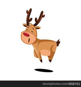 Joyful chrstmas deer jumping around vector illustration on a white background