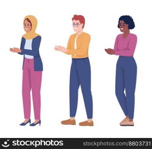 Joyful colleagues semi flat color vector characters set. Coworkers. Editable figures. Full body people on white. Simple cartoon style illustrations collection for web graphic design and animation. Joyful colleagues semi flat color vector characters set