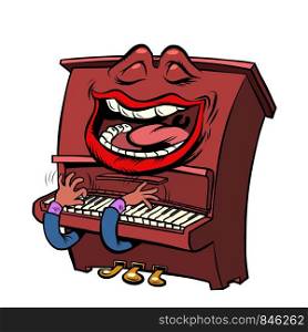 joyful Emoji character emotion piano musical instrument. Pop art retro vector illustration drawing. joyful Emoji character emotion piano musical instrument