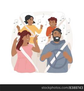 Joyful ride isolated cartoon vector illustration. Family ride in the car, going on vacation, children sitting on a back seat, singing a song, travelling together, joyful mood vector cartoon.. Joyful ride isolated cartoon vector illustration.