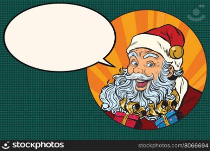 Joyful Santa Claus says, pop art retro vector illustration