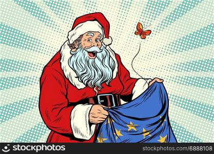 Joyful Santa Claus without gifts. Pop art retro vector illustration. Joyful Santa Claus without gifts