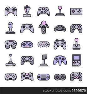 Joystick icons set. Outline set of joystick vector icons for web design isolated on white background. Joystick icons set, outline style