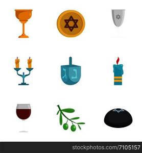 Judaism icon set. Flat set of 9 judaism vector icons for web design. Judaism icon set, flat style