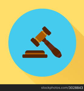 Judge gavel icon. Vector illustration in flat style with long shadow