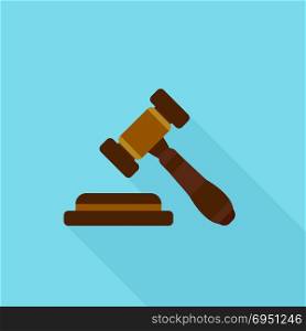 Judge gavel icon. Vector illustration in flat style with long shadow